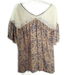Umgee Top Womens Oversized Lace Cottage Core Short Country Short Sleeve S